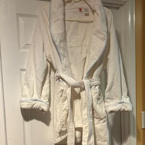 Women's White Robe with Blue Trim